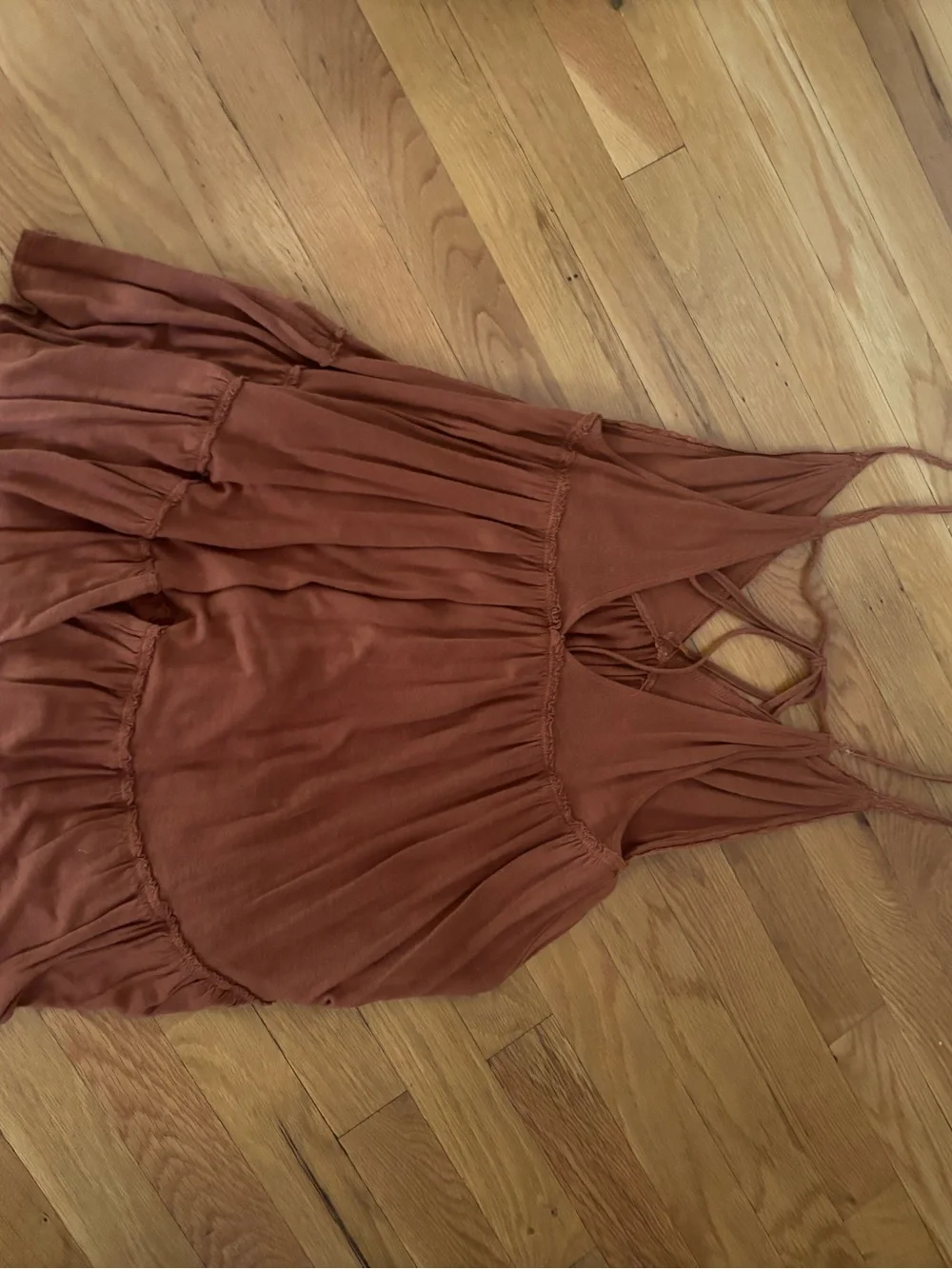 Free people rust  Brown Sleeveless V-Neck Tiered Summer Dress